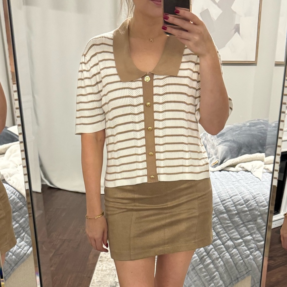 Striped Knit Top with Gold Buttons - Picture 2 of 13